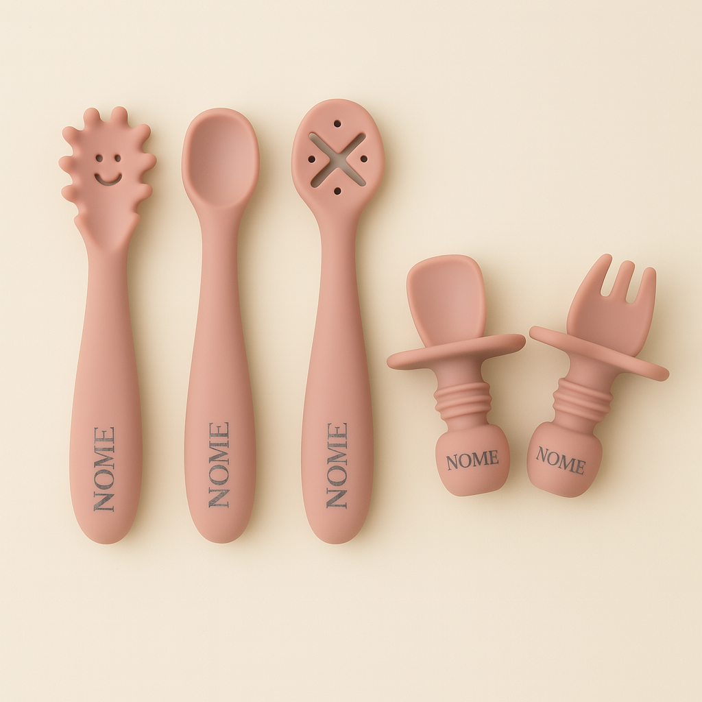 Kit Sensorial de Talheres Personalizados – 5 Peças em Silicone